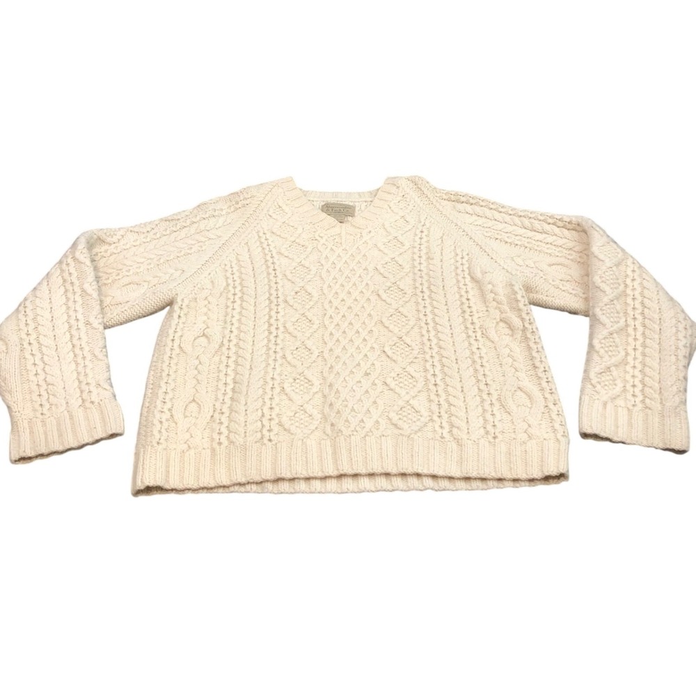 Vintage Y2K 90s Abercrombie & Fitch‎ Sweater L Cable Knit Shetland Wool V-Neck